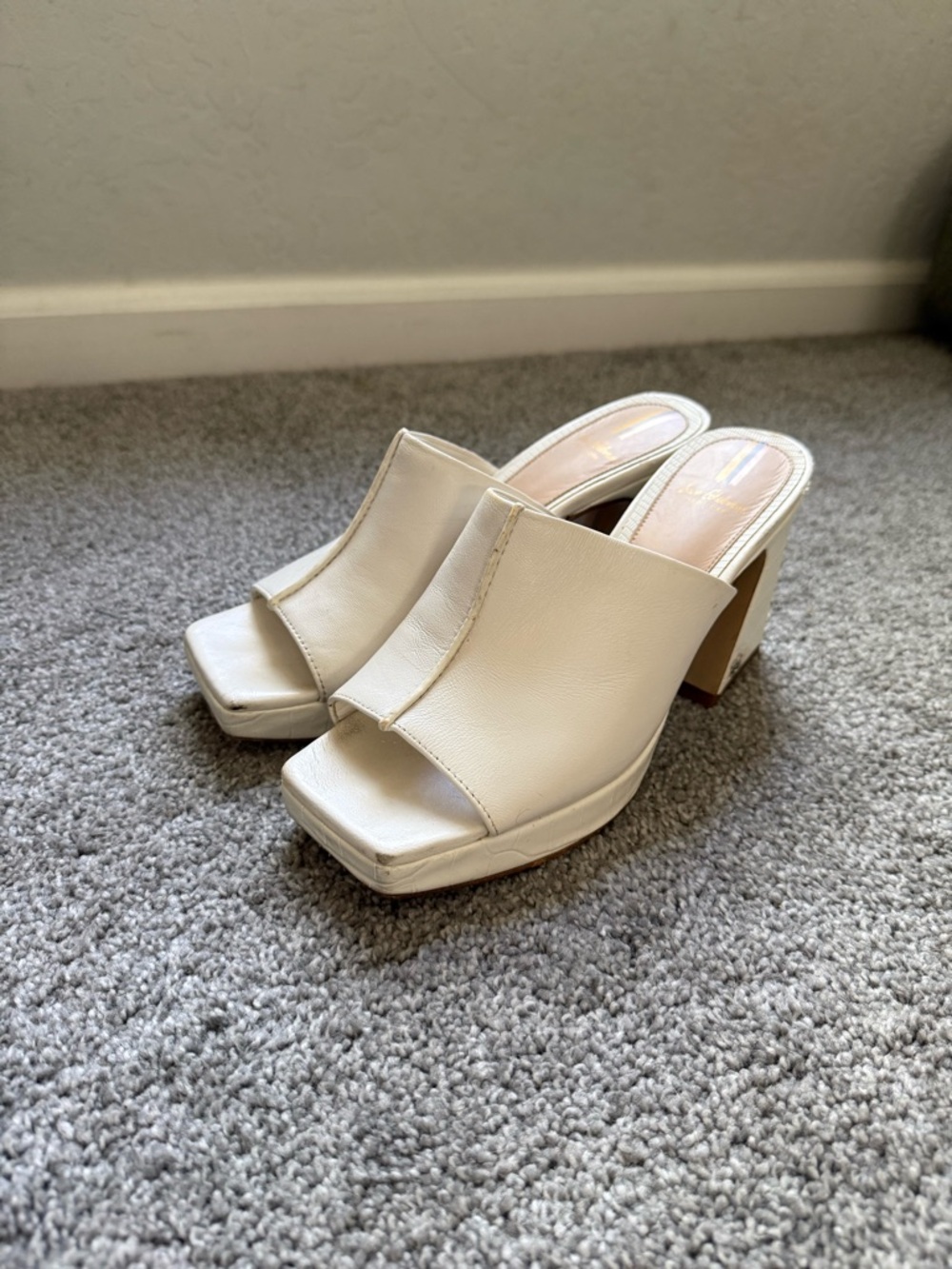 Sam Edelman Cream Open-Toe Block Heel Mules